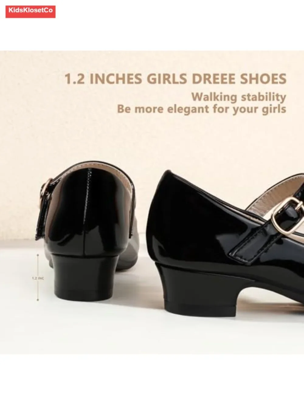 Girls Square Toe Chunky Low Mary Jane Pumps Hook Loop Strap Dress Shoes